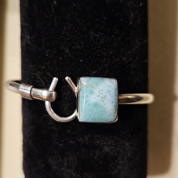 LARIMAR STERLING SILVER SOUND OF FREEDOM BANGEL BRACELET 2 1/2